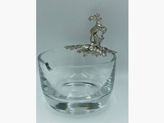 Aschenbecher Kristallglas Hirsch aus Zinn