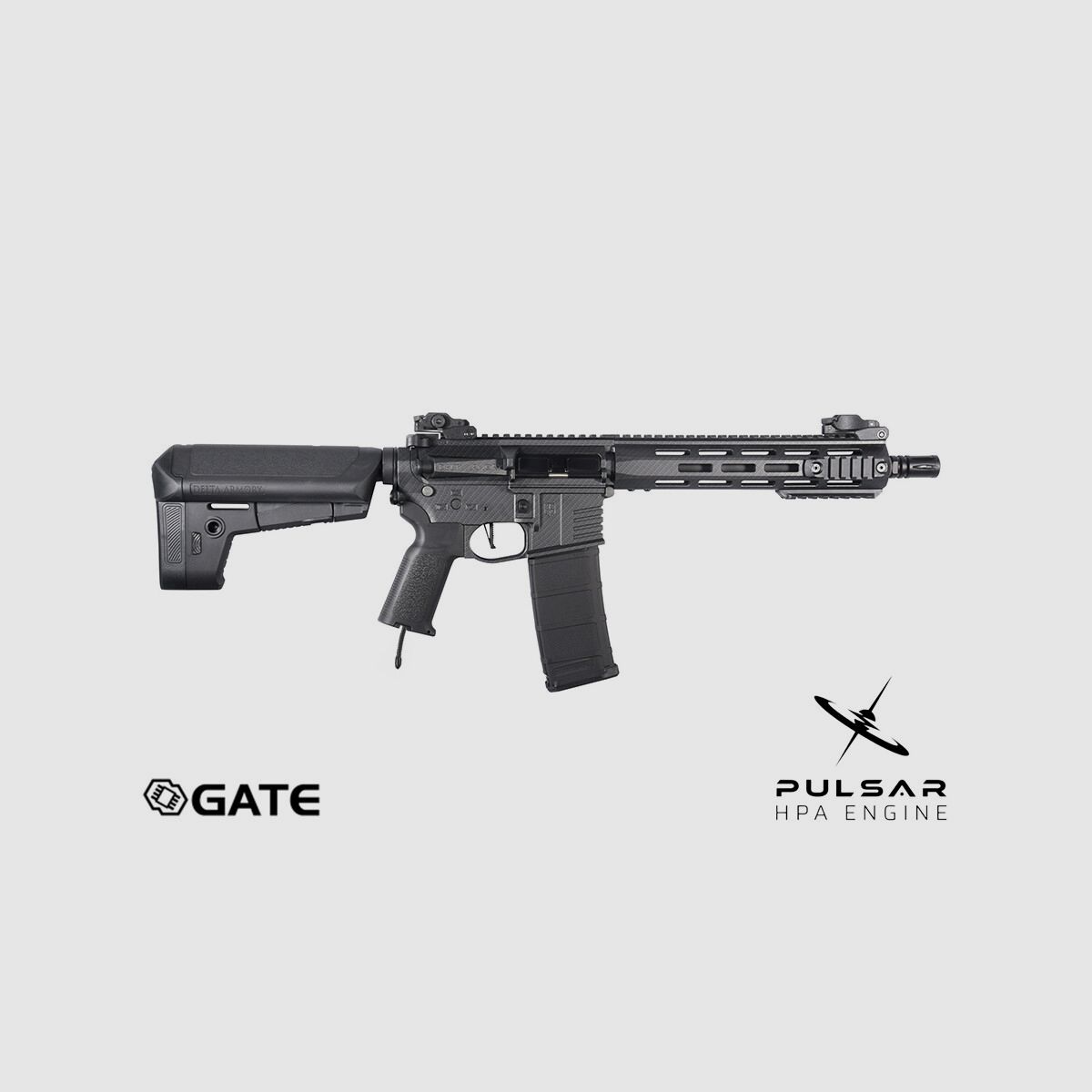 Delta Armory M4 AR15 M-LOK 10 inch CHARLIE GATE PULSAR HPA Airsoft rifle in carbon