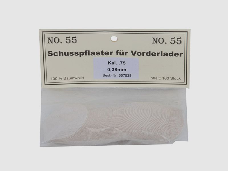 Match Schusspflaster fĂĽr Vorderlader No. 55 0,38 mm Kaliber .75