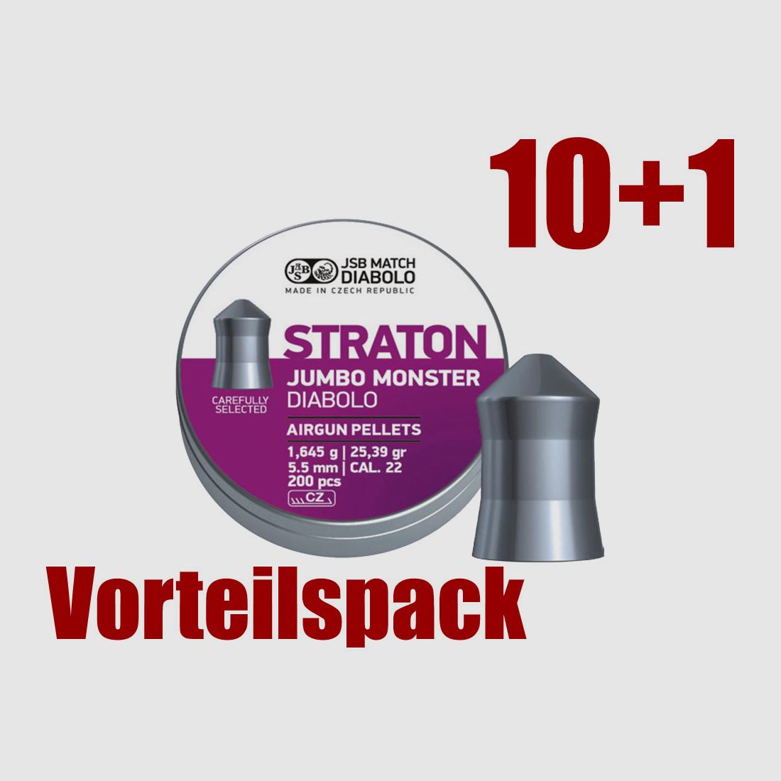 Vorteilspack 10+1 Spitzkopf Diabolos JSB Straton Jumbo Monster Kaliber 5,51 mm 1,645 g 11 x 200 StĂĽck