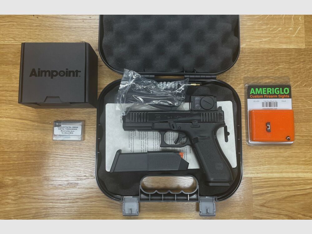 Glock 17 Gen5 MOS mit Aimpoint ACRO P-2 + AMERIGLO SD Sights inkl. Aimpoint Adapter Platte für Aimpoint, alles montiert! Nachtsichtstufen