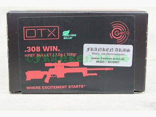 GECO	 DTX BLEIFREI .308 Win. 108gr. 7,0g 50 Stück Staffelpreise