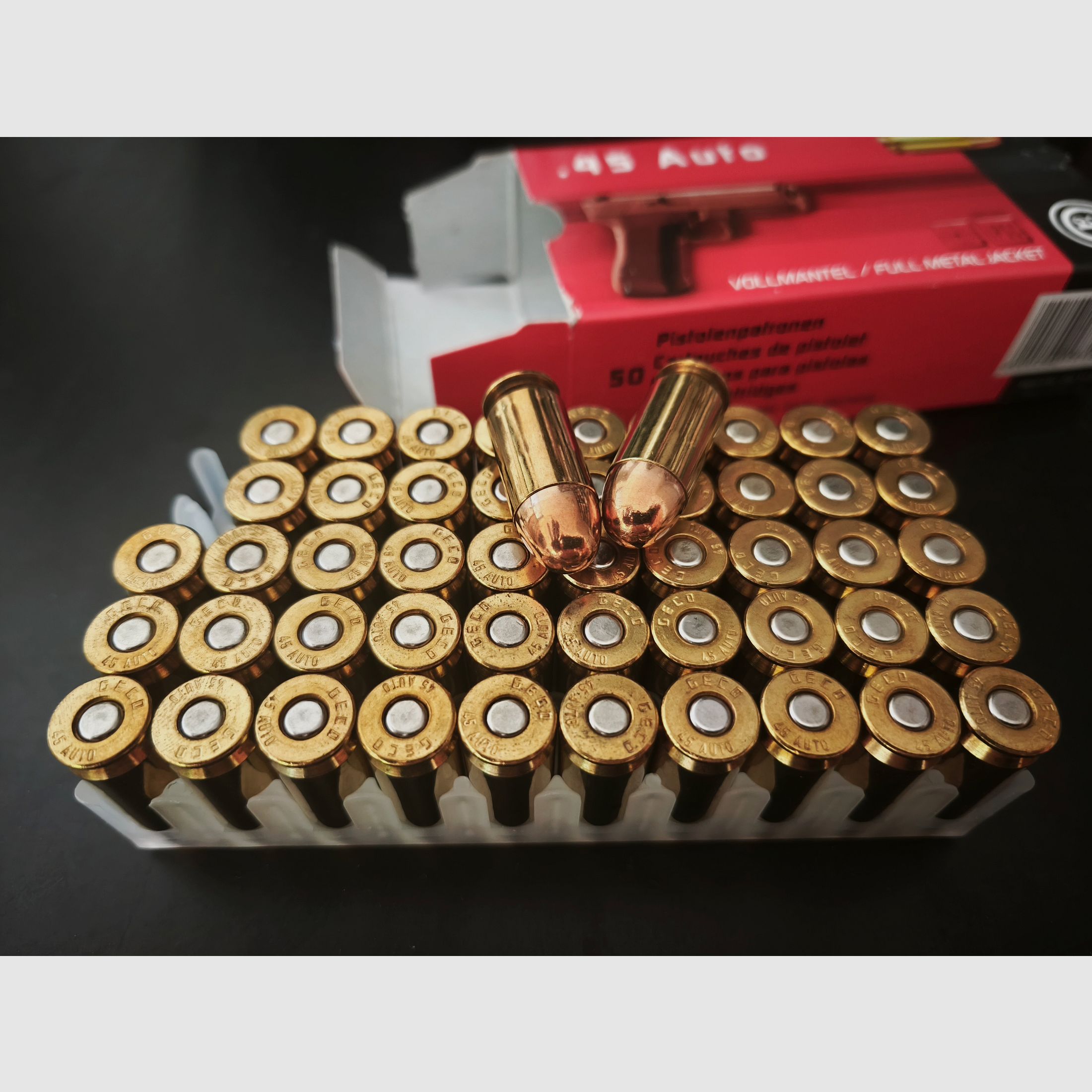 Geco .45 Auto -14,9 g – FMJ Sierra Matchking – 50 cartouches de pistolet