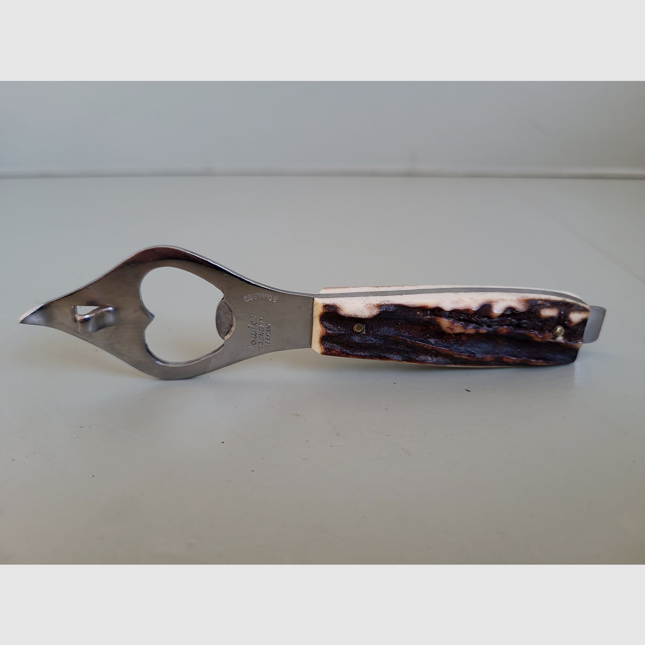 Jowika Solingen - couteau de poche - ouvre-bouteille - tire-bouchon - corne de cerf - années 1970