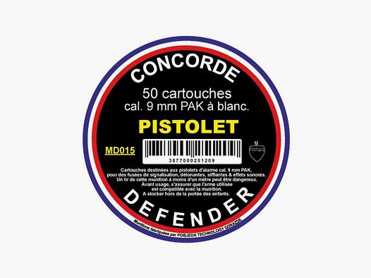 Cartouches à blanc 9 mm PAK pour pistolet d'alarme par 50