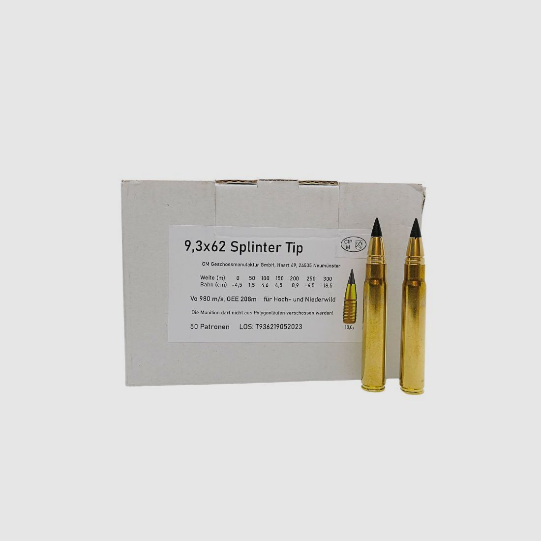 Geschoss-Manufaktur 9,3x62 Splinter Tip 10,0g Büchsenpatronen Bleifrei