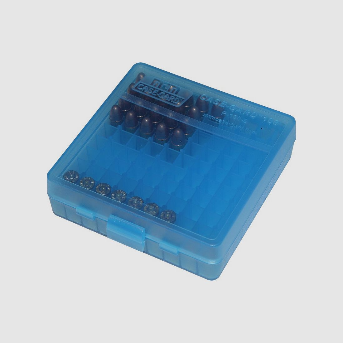 Scatola per munizioni corte P-100-9-24 blu MTM (100 pezzi, 9x19...), immagine 4 di 4