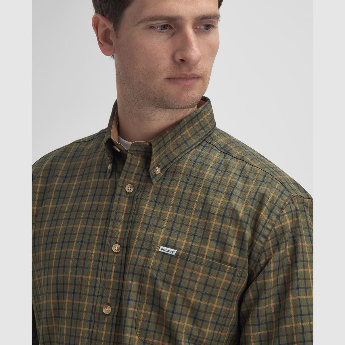 Camisa BARBOUR Tattersall Verde Oliva Medio Ajuste Cómodo