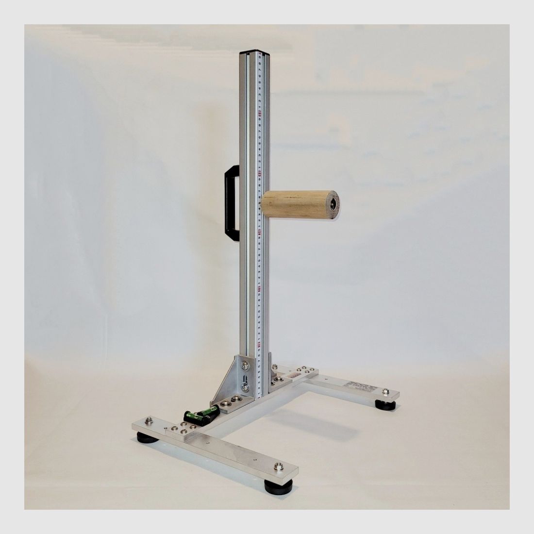 KGF Auflagestativ - Auflageständer Alu H-600-Pro mit Buchenholz-Auflage, Waage, Griff und Maßband