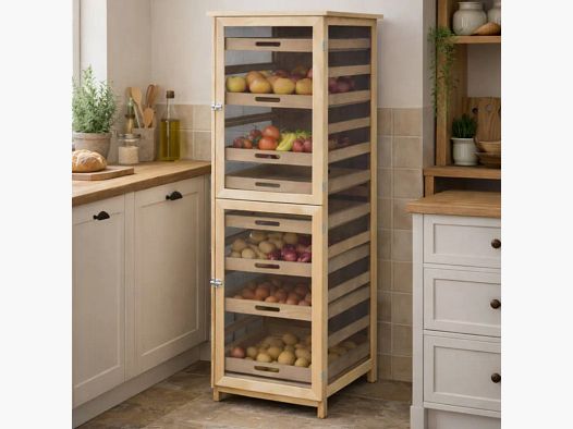 Dispensa Masy 240 in faggio, 6 cassetti, altezza 150 cm