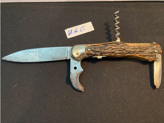 Federmesser, Hirschhorn mit Ledertasche, Taschenmesser, Jagdmesser (65)