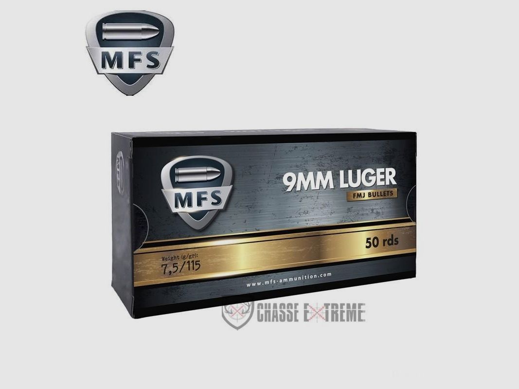 50 Patronen MFS 115Gr Kal 9x19 FMJ DTX