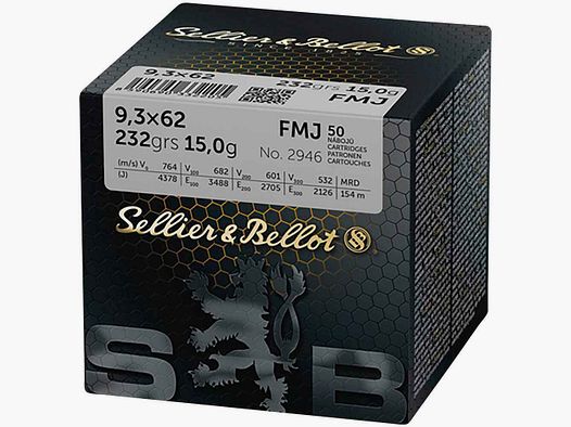 9,3x62 Full metal jacket 15,0g/232grs. Sellier & Bellot