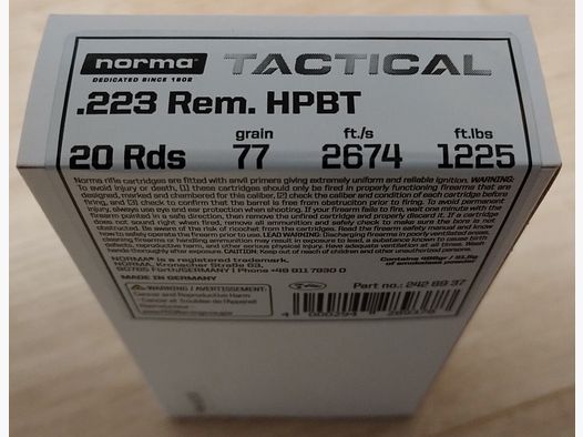 .223 Rem. Norma 77gr HPBT Tactical 2800 Stk (Norma Golden Target Match)