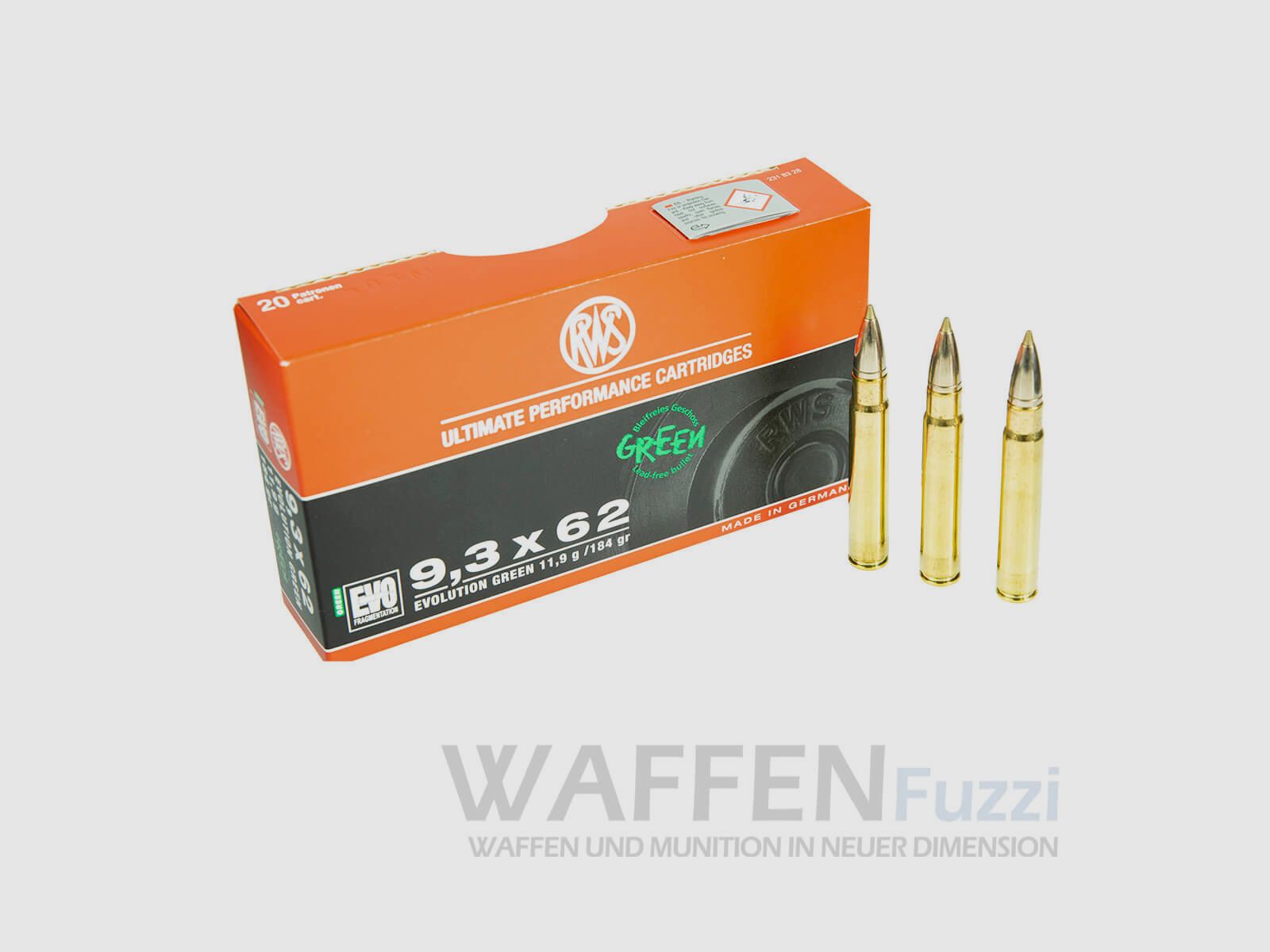 Munición de caza RWS 9,3x62 Evolution GREEN 184grs sin plomo de fragmentación