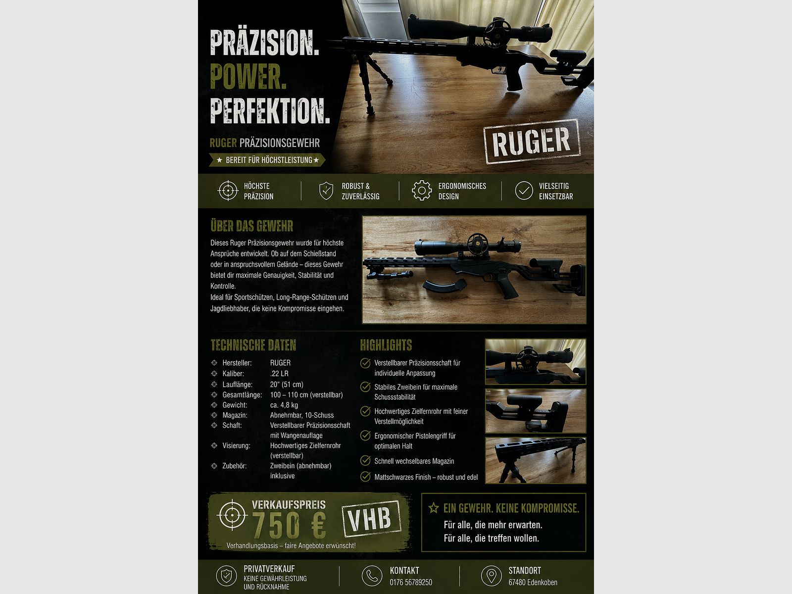 Ruger Precision Rimfire Repetierbüchse, Kal. .22lr