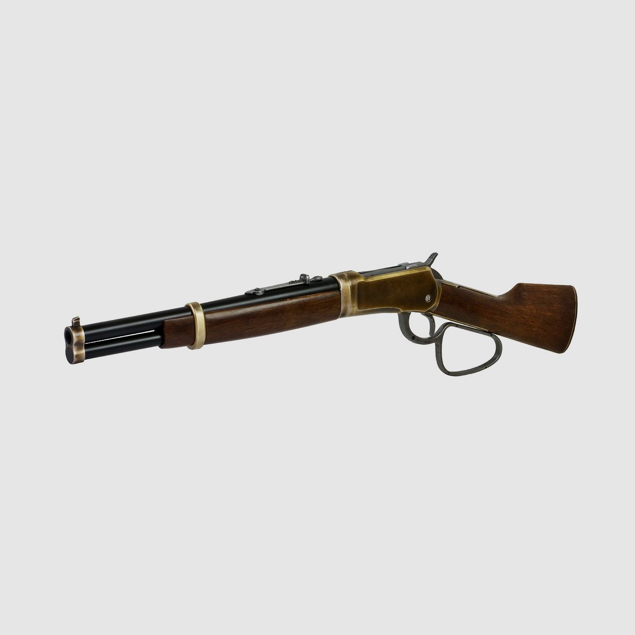 Deko Westerngewehr Kolser Winchester Mare's Leg 26 Zoll realistisches Repetieren mit HĂĽlsenauswurf LĂ¤nge 67 cm messing