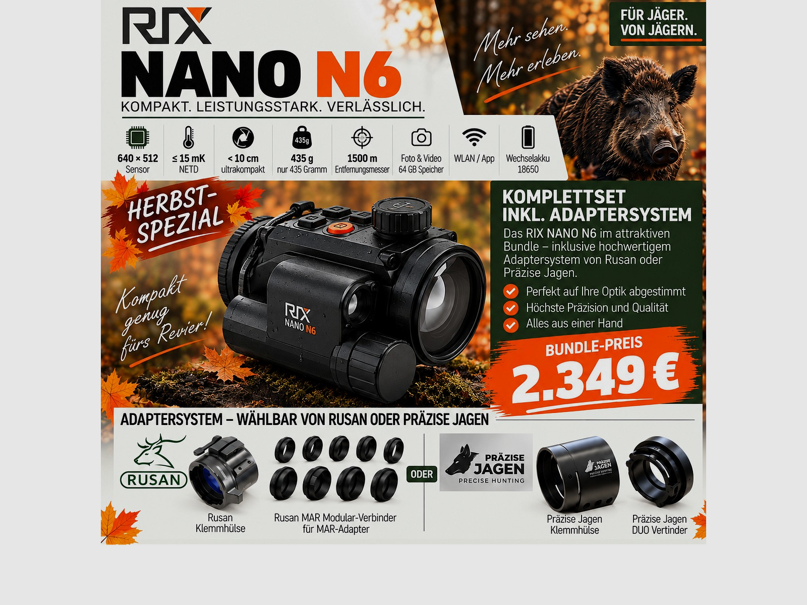 RIX NANO N6 LRF 640×512 – Autumn promotion incl. adapter system, image 1 of 4
