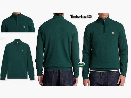 TIMBERLAND Cohas Brook Half Zip Merino Wool Sweater in Dark Green
