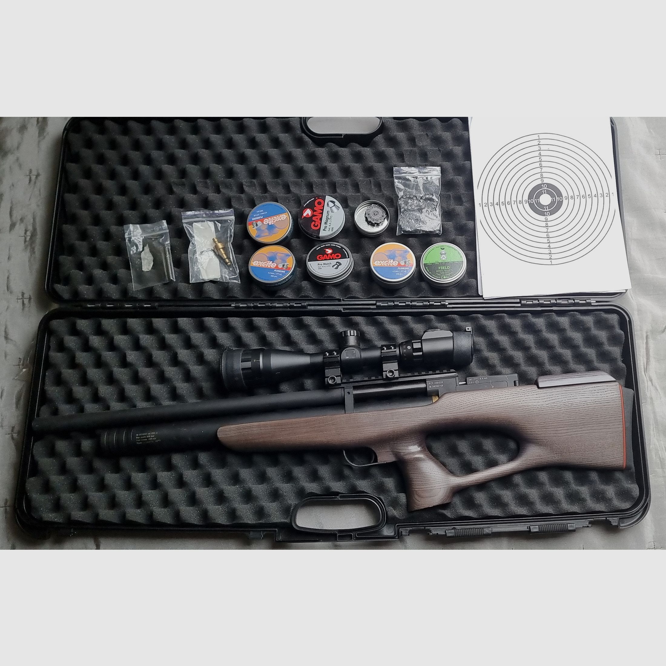 Zbroia Kozak Pressluftgewehr Bullpulp 4,5mm F Version mit 5 Magazinen, Pumpe, Optik 12x , Diabolos usw Frisch aus der Wartung!