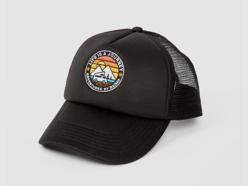 Reimo Trucker Cap LIFE IS A JOURNEY – Nero, regolabile, immagine 1 di 4