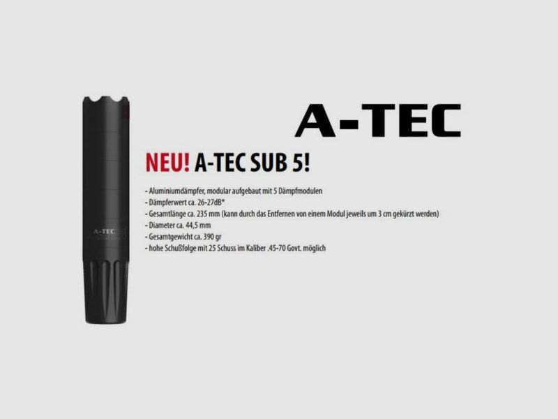 A-Tec silencer for EWB weapons SUB 5 FRONT .45-70/44.5mm 11/16'x24 attachment SD