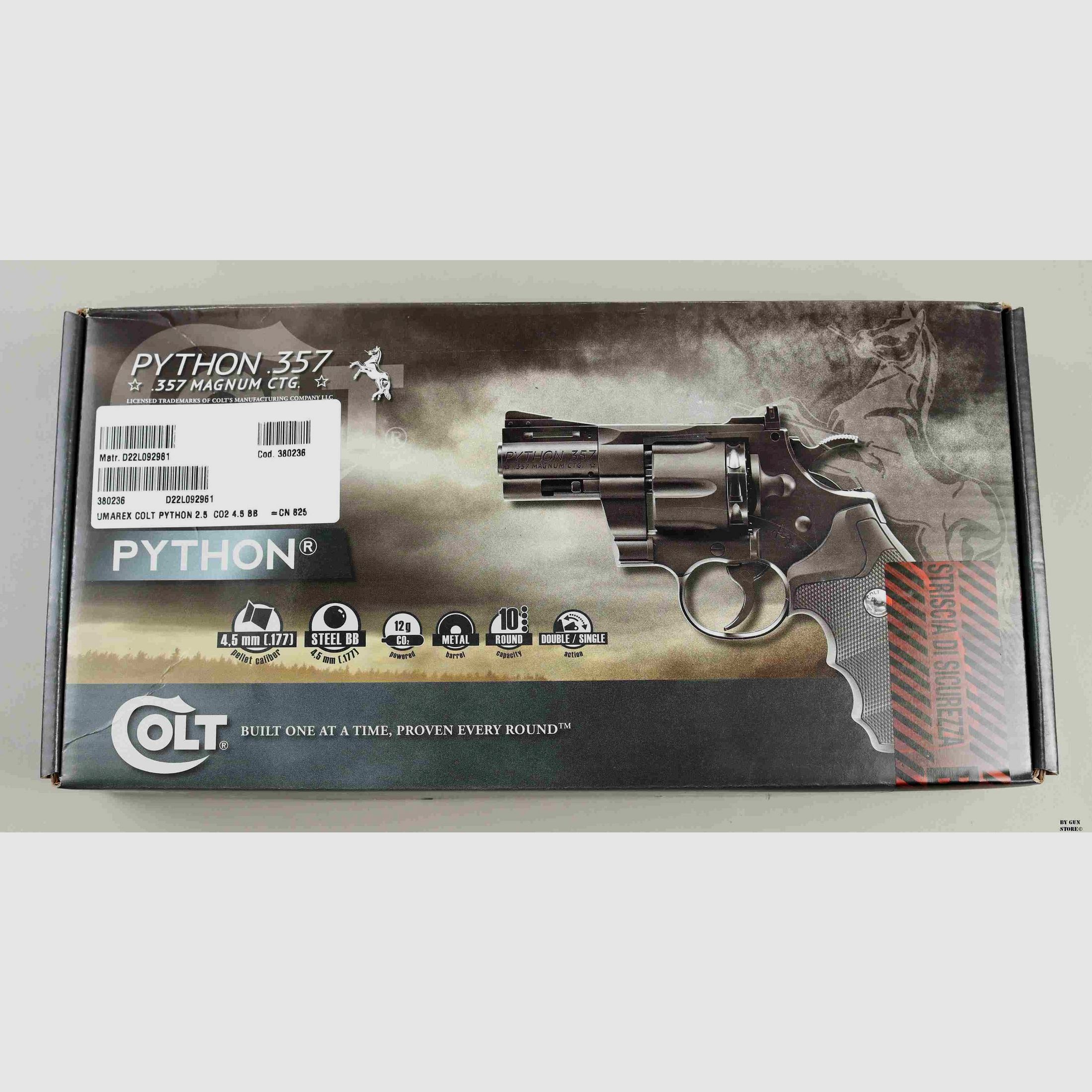 Umarex REVOLVER COLT PYTHON 2,5″ NERO GAS CO2 4,5MM ARIA COMPRESSA, immagine 3 di 4