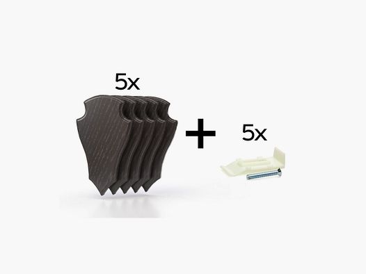 Pakket van 5 trofeeplaten 19x12 cm + 5 plastic standaards - Donker