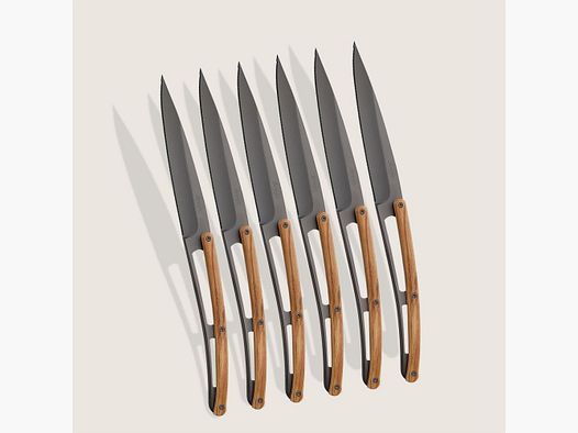 6 couteaux à steak Deejo dentelés, bois d'olivier