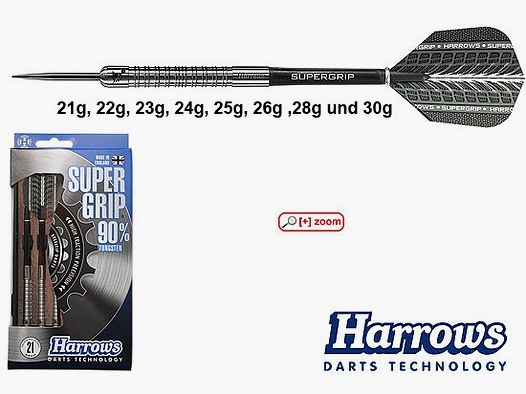 Harrows Darts Technology Supergrip 90% Acier 23g Dart & Accessoires