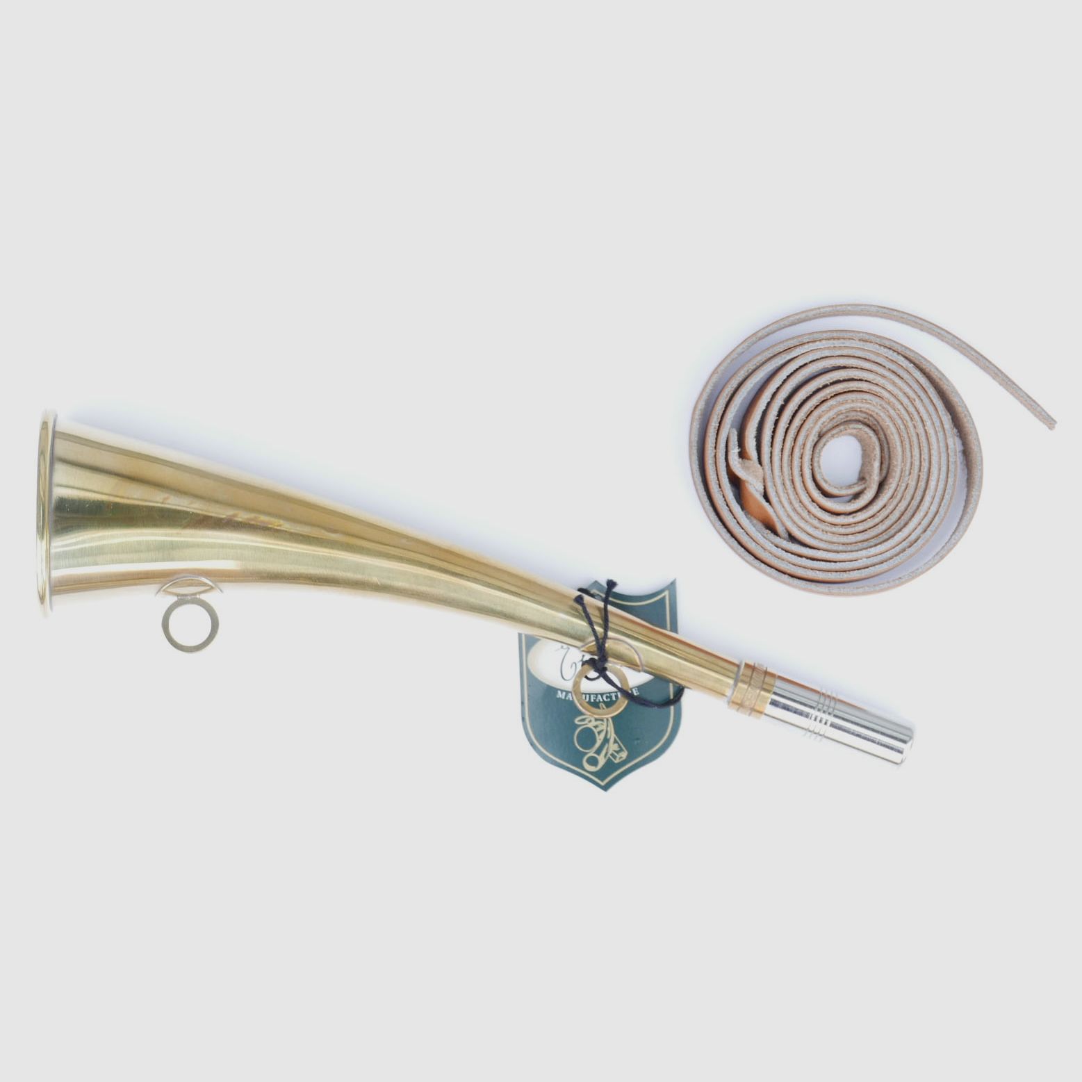 Signalhorn aus Messing gross mit schönem Lederband