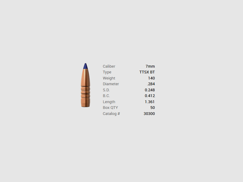 Proiettile Barnes 7mm/.284 140GR Tipped TSX BT 50 pezzi, immagine 1 di 11