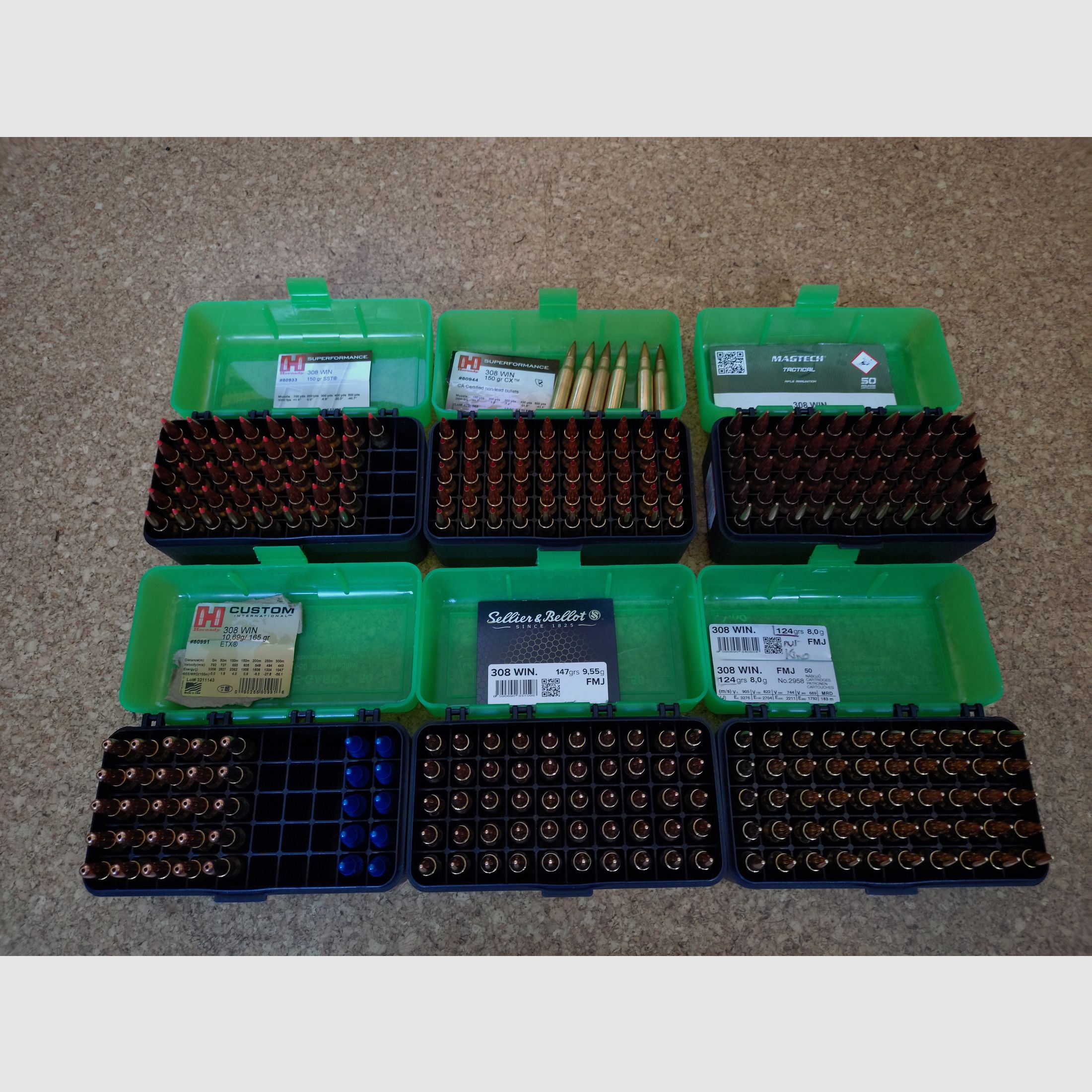 Munitionsbestand: 272 Patronen im Kaliber .308 Win. - Hornady, Sellier & Bellot, Magtech