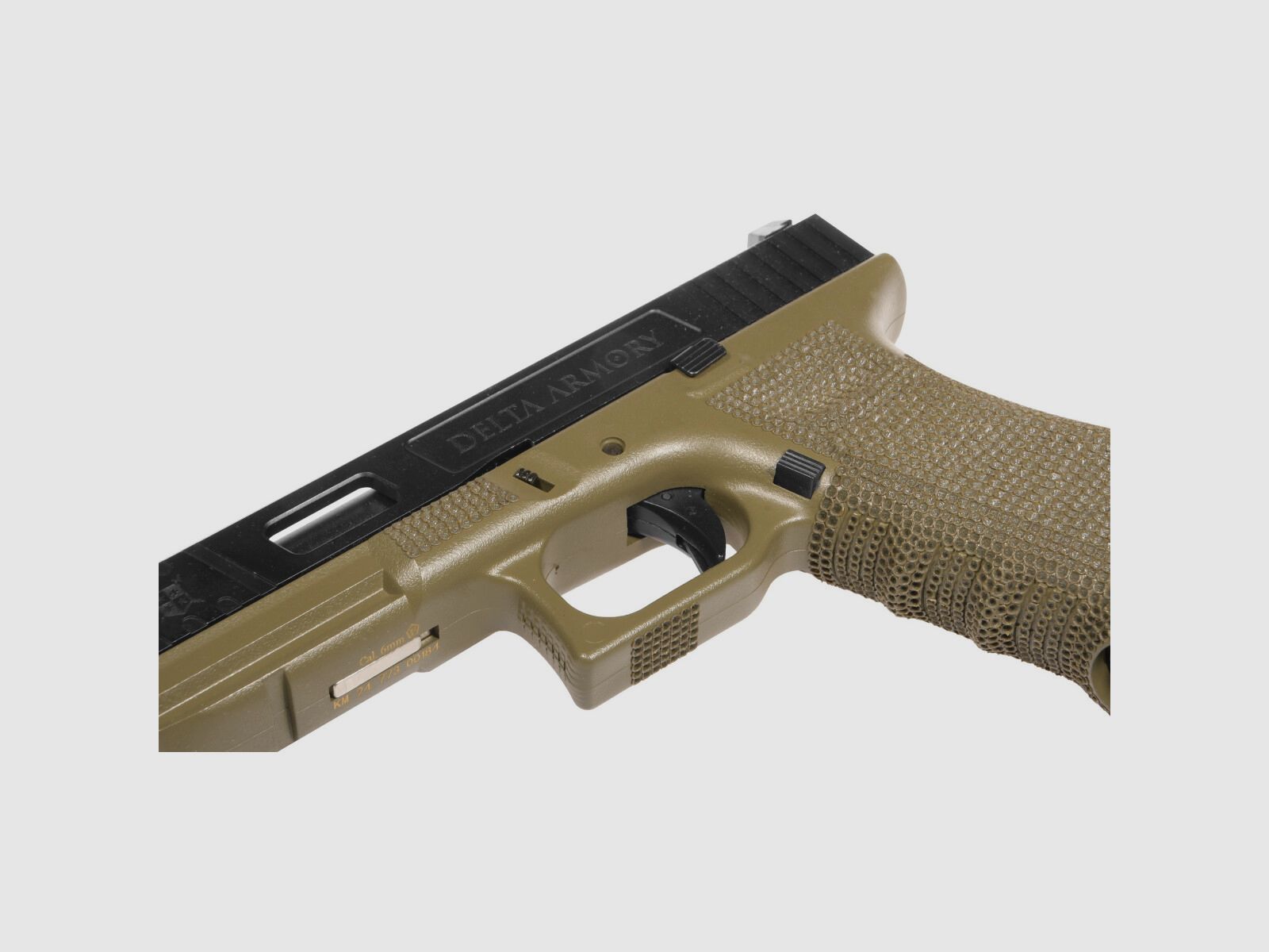 P02 GBB Airsoft Pistol with Grip Stippling in Olive | Delta Armory