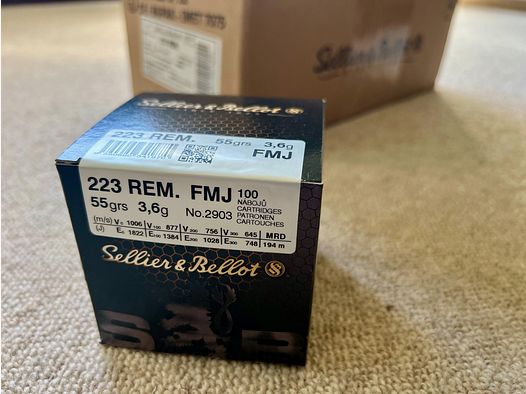 Munición Premium .223 Rem. – Sellier & Bellot de punta completa, 69grs