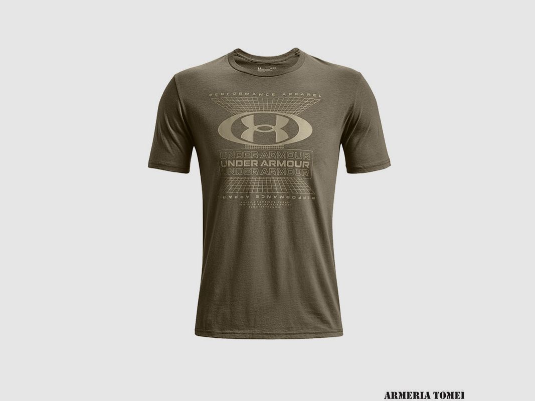 UNDER ARMOUR – MAN – UA LOGO GRID KORTE MOUW Tent / Khaki Gray, afbeelding 1 van 4