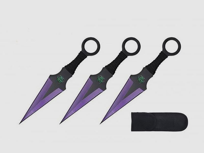 Set de 3 cuchillos de lanzamiento Kunai morado