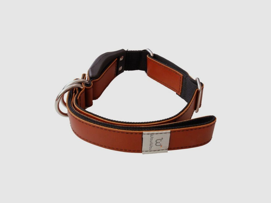 WowWow Hundehalsband mit integrierter Leine Leder Kastanienbraun