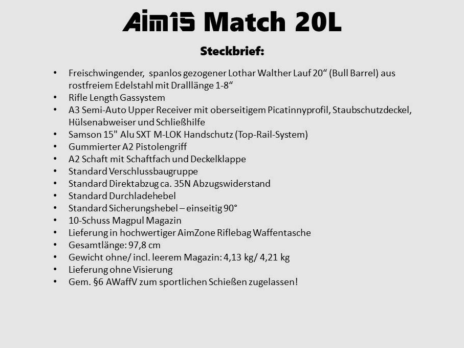 AimZone Ha.Büchse .223Rem AimZone Aim15 Match 20L Sistema AR-15, cañón de 20" de acero inoxidable/ guardamanos M-LOK