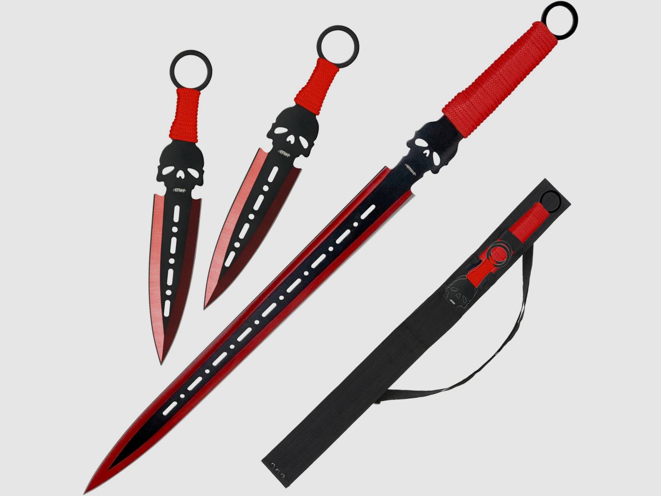 Back sword with 2 throwing knives daggers back holder