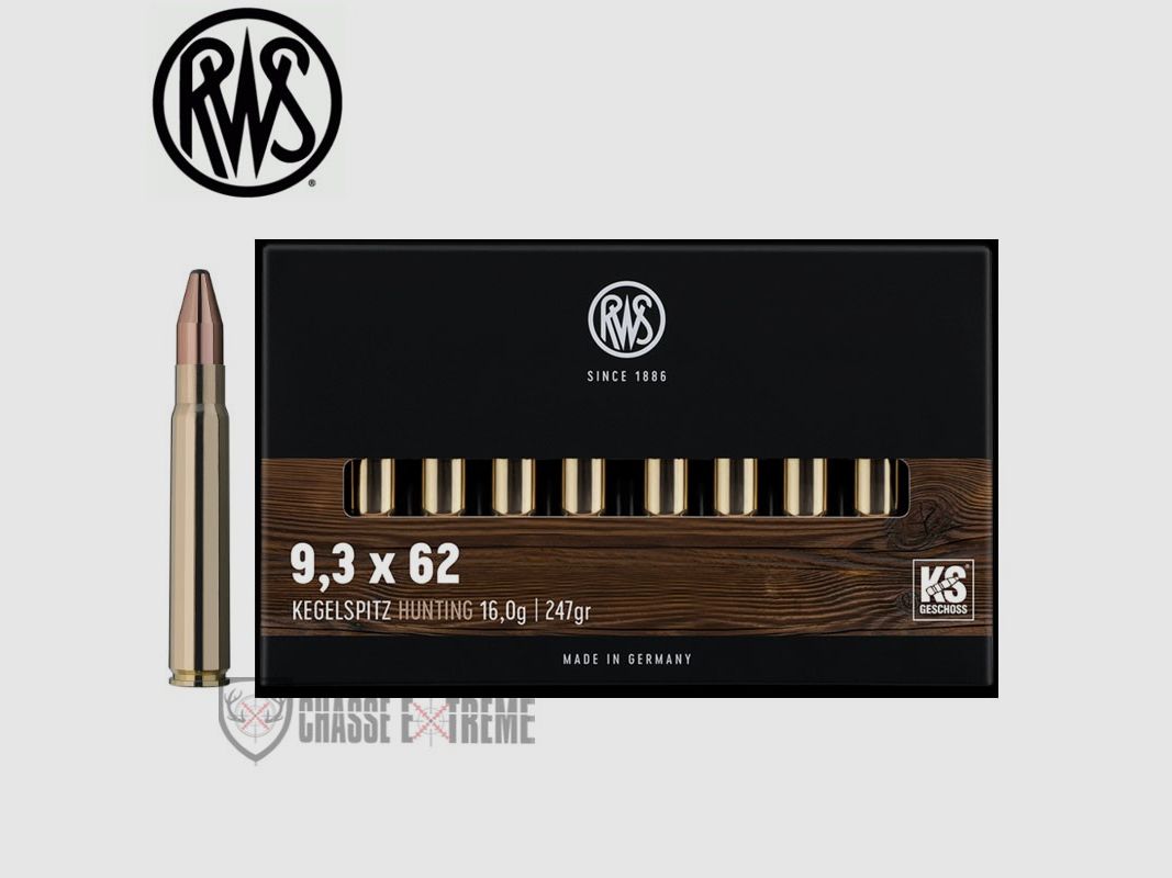 20 Patronen RWS Kal. 9,3X62 247gr KS
