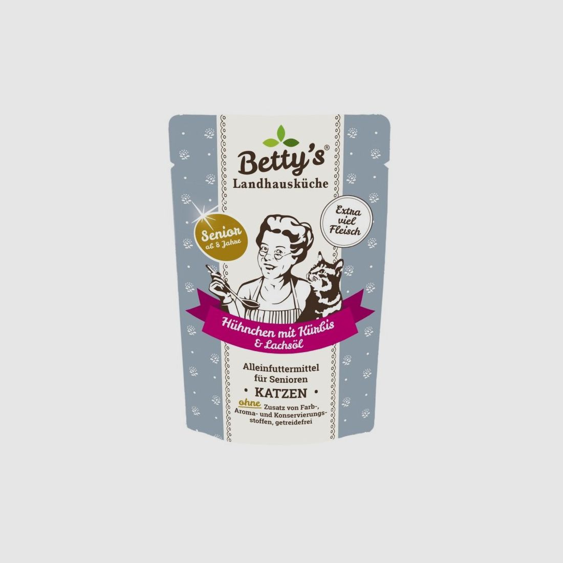 Betty's Landhausküche Katzenfutter Senior Frischebeutel Hühnchen mit Kürbis & Lachsöl 100g