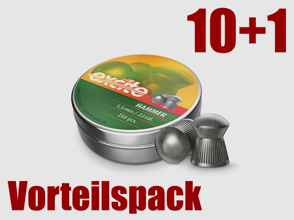 Vorteilspack 10+1 Rundkopf Diabolos H&N Excite Hammer Kaliber 5,5 mm 0,95 g geriffelt 11 x 250 StĂĽck