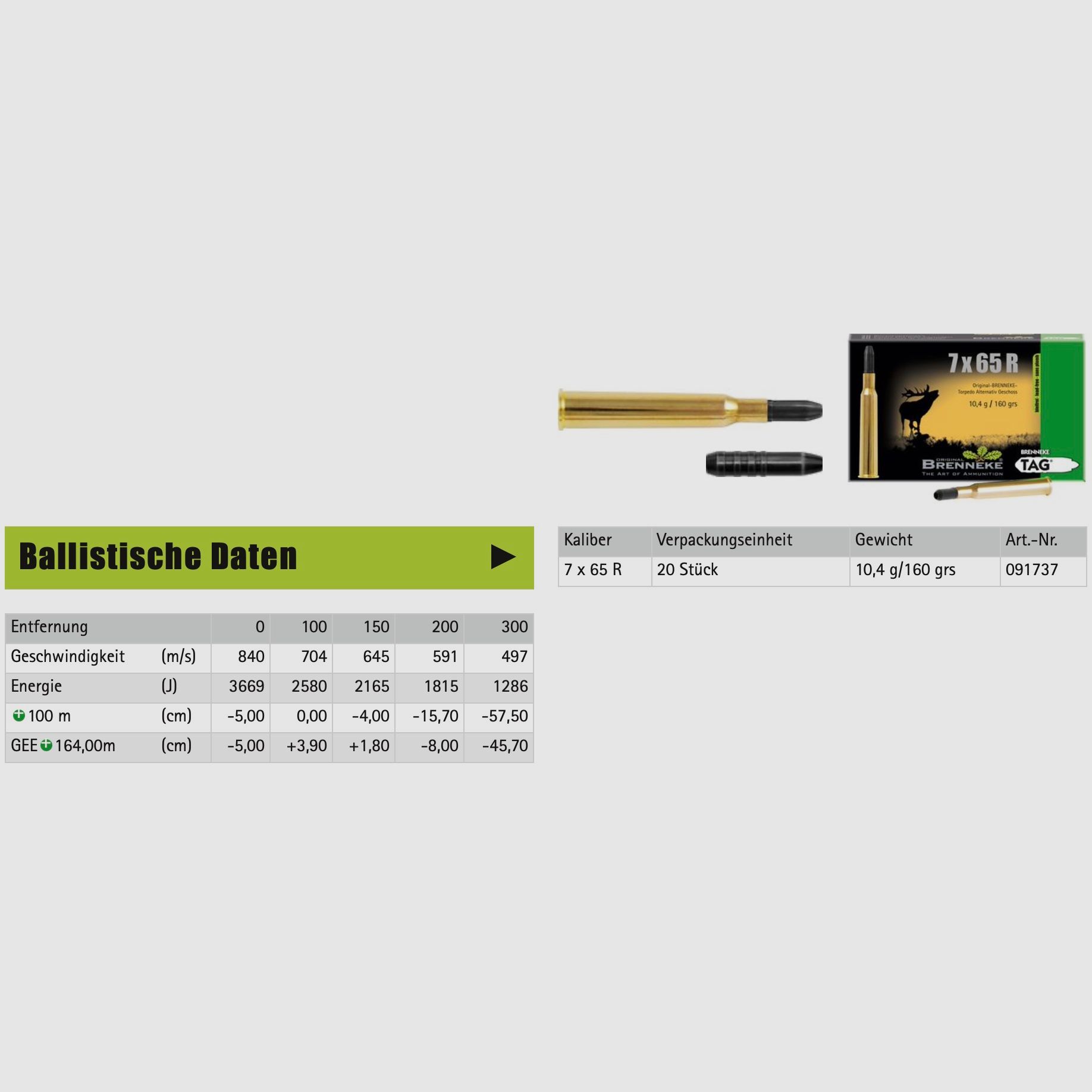 Brenneke 7x65 R TAG 10,4g 160grs. Loodvrij langgeweer munitie