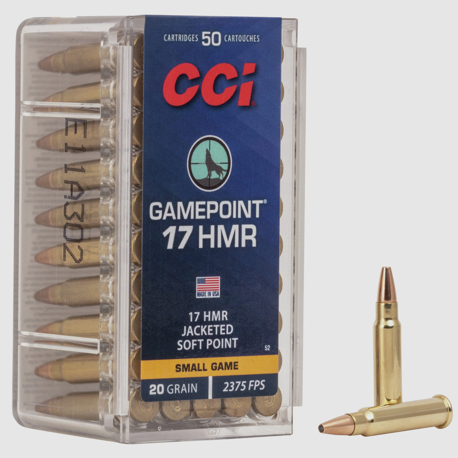 CCI .17 HMR 1.3g Jacketed Soft Point Game Point Rimfire Ammunition