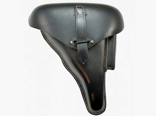 REPRO Deutsche Wehrmachts-Koffertasche (Verwahrtasche, Holster) für Pistole P.38, schwarzes Leder