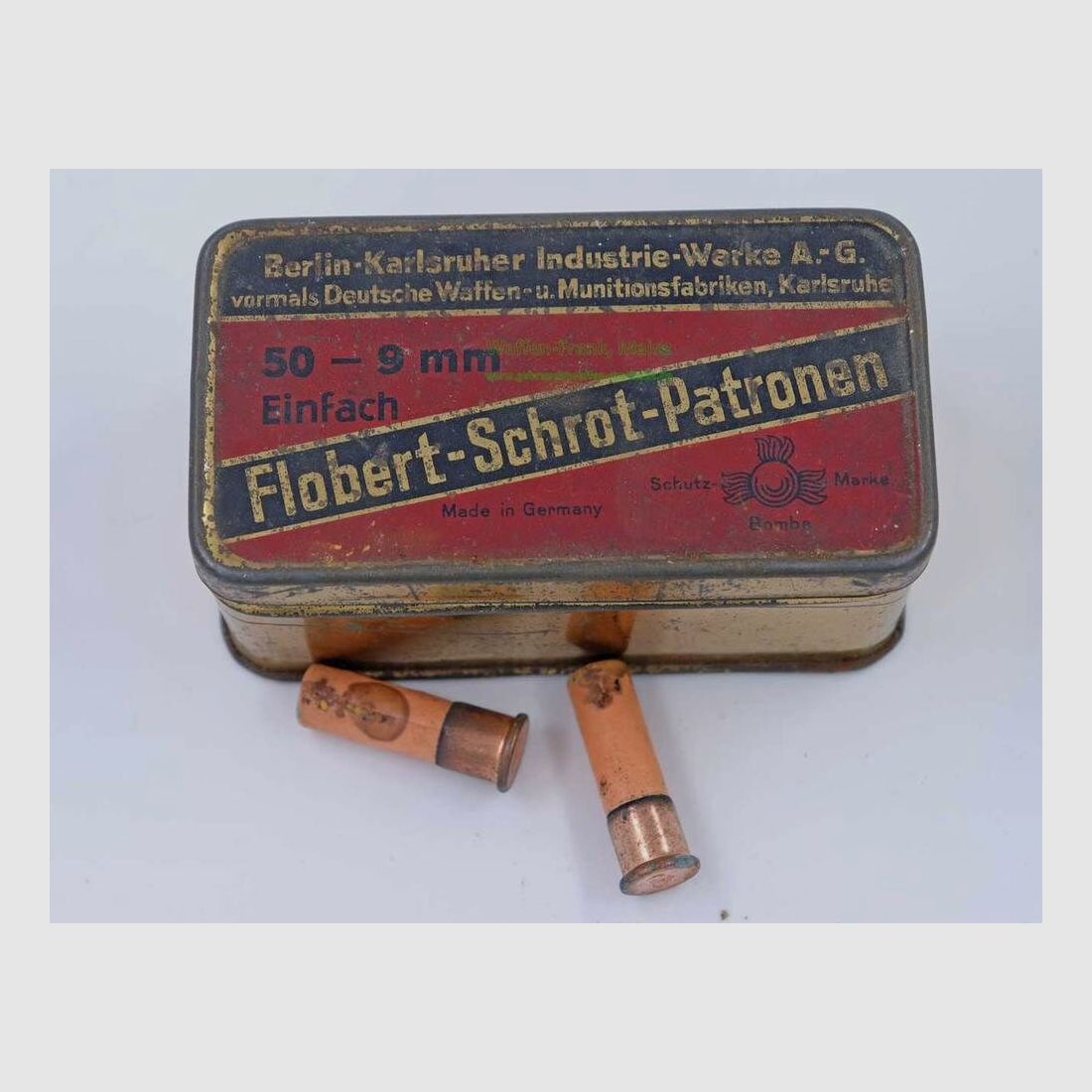 Berlin-Karlsruher-Ind.-Werke Flobert in original tin can 9mm Flobert shot