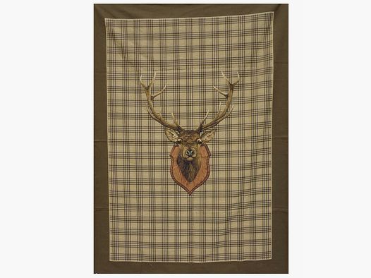 Nappe Lovergreen motif couverture de voyage tête de cerf avec fond à carreaux