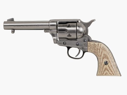 Deko Revolver Kolser Colt SAA .45 Peacemaker USA 1873 4,75 Zoll nickel weiĂźe Griffschalen