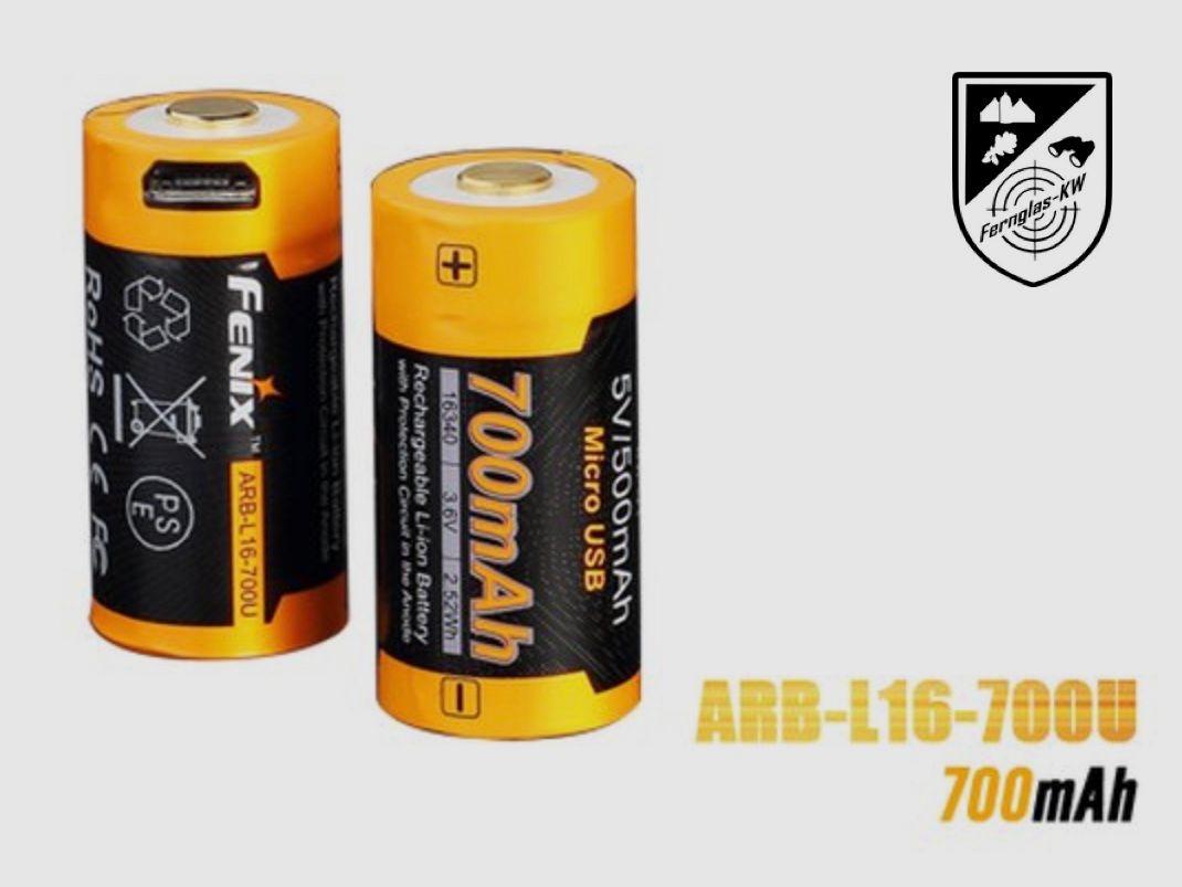 2x Fenix ARB-L16-700U geschützter Li-Ionen Akku 16340 RC123A für PD25 PD22UE